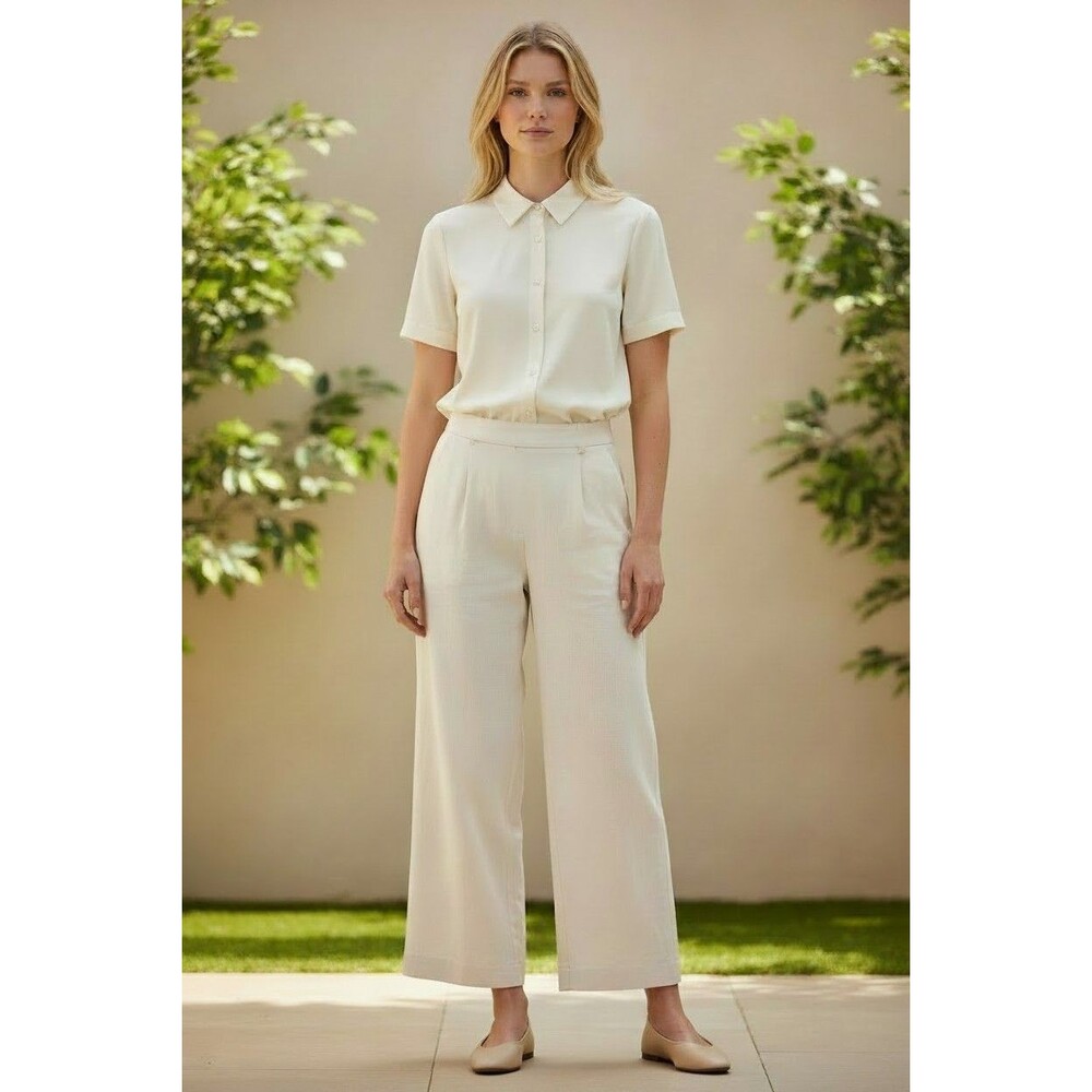 NWT Lauren Ralph Lauren Women's Cream Silk Wide Leg Pants Size 14 Petite